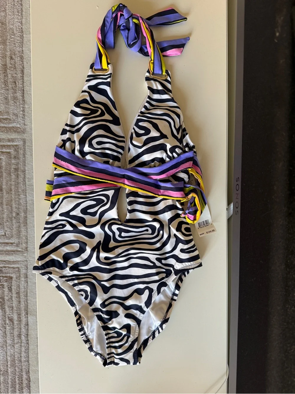 Trina Turk Women's Zebra Print Halter One-Piece Swimsuit | NWT | Size 6